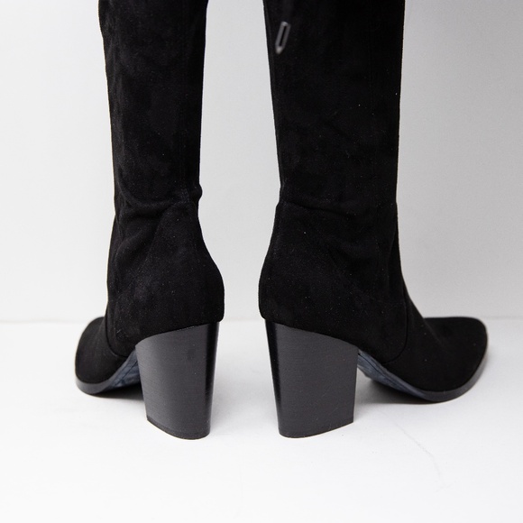 Marc Fisher Arletta Pointed Toe Block High Heel Over The Knee Boots Shoes Black - Picture 4 of 5